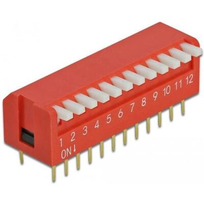 Delock DIP flip switch piano 12-digit 2,54 mm pitch THT vertical, Kondensator Delock DIP flip switch piano 12-digit 2,54 mm pitch THT vertical, Kondensator