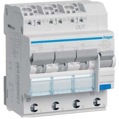 Hager, Schutzschalter, HAG ADZ363D FI-LS 3X 1P+N 6kA C-13A 30mA Typ A QC Hager, Schutzschalter, HAG ADZ363D FI-LS 3X 1P+N 6kA C-13A 30mA Typ A QC