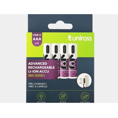 Uniross Batteri Lithium AAA med USB-C stik, 1.5V (4 Stk., AAA), Batterien + Akkus Uniross Batteri Lithium AAA med USB-C stik, 1.5V (4 Stk., AAA), Batterien + Akkus