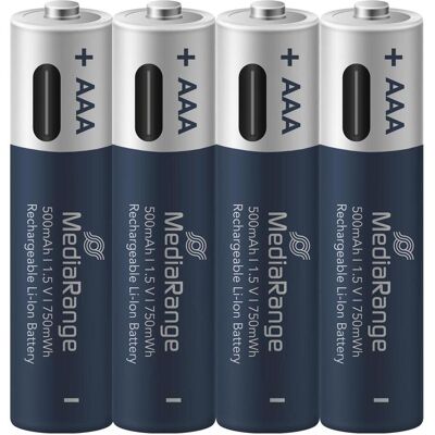 MediaRange Rechargeable USB-C (4 Stk., AAA, 500 mAh), Batterien + Akkus MediaRange Rechargeable USB-C (4 Stk., AAA, 500 mAh), Batterien + Akkus