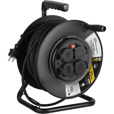 Electraline, Kabelrolle, Kabelhaspel Professional mit 4 geaarden Steckdosen, IP44 Schutz, 25 Meter (25 m, 2.50 mm²) Electraline, Kabelrolle, Kabelhaspel Professional mit 4 geaarden Steckdosen, IP44 Schutz, 25 Meter (25 m, 2.50 mm²)