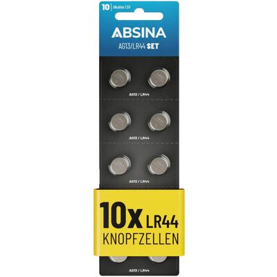 Absina Knopfzellen-Set AG13 / LR44, 10-teilig (10 Stk., LR44), Batterien + Akkus Absina Knopfzellen-Set AG13 / LR44, 10-teilig (10 Stk., LR44), Batterien + Akkus