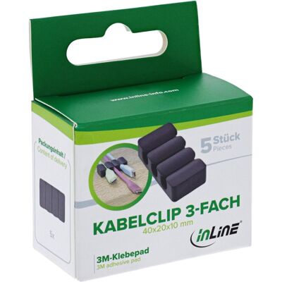 InLine, Kabelhalter, 5er Pack Kabelclip, 3-fach, selbstklebend, schwarz InLine, Kabelhalter, 5er Pack Kabelclip, 3-fach, selbstklebend, schwarz