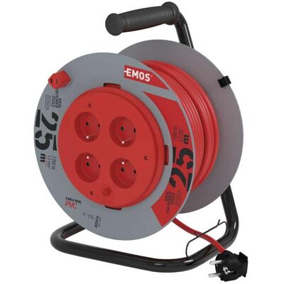 Emos, Verlängerungskabel, Prodlužovací kabel na bubnu, pevný střed / 25m / 4 zásuvky / červený / PVC / 230V / 1,5mm2 (25 m, CEE 7/3) Emos, Verlängerungskabel, Prodlužovací kabel na bubnu, pevný střed / 25m / 4 zásuvky / červený / PVC / 230V / 1,5mm2 (25 m, CEE 7/3)