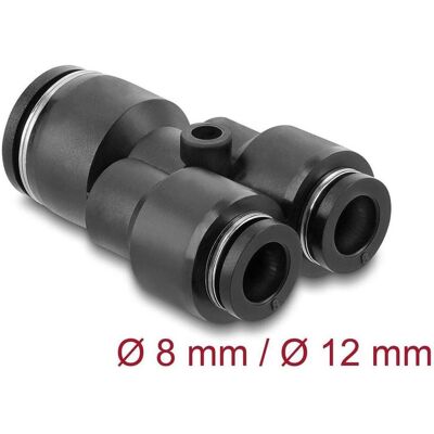 Delock Pneumatik Steckverbinder 2 x 8 mm zu 1 x 12 mm mit Be, Elektronikkabel + Stecker, Schwarz Delock Pneumatik Steckverbinder 2 x 8 mm zu 1 x 12 mm mit Be, Elektronikkabel + Stecker, Schwarz