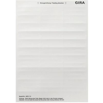Gira 2876112 Beschriftungsbogen - Zubehör Schalterprogramm Gira 2876112 Beschriftungsbogen - Zubehör Schalterprogramm