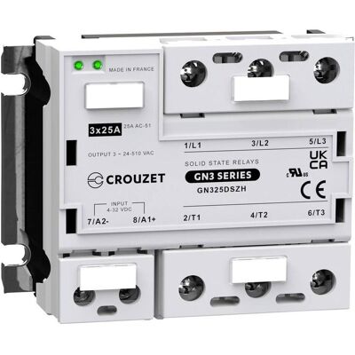Crouzet GN325DSZH Halbleiter-Relais - 25A, 510V AC, Nullspannung, Wandmontage Crouzet GN325DSZH Halbleiter-Relais - 25A, 510V AC, Nullspannung, Wandmontage