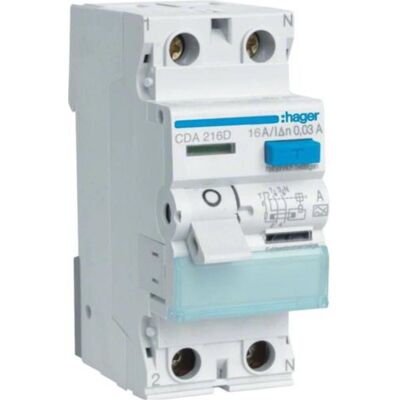 Hager, Schutzschalter, FI-Schutzschalter 2pol. 16A/30mA 6kA CDA216D Hager, Schutzschalter, FI-Schutzschalter 2pol. 16A/30mA 6kA CDA216D