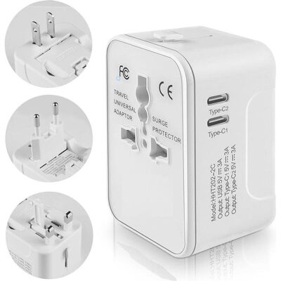 Techsuit, Reiseadapter, - Travel Adapter (HHT202-2C) - 2 x USB-C, EU, UK, AUS, US - White Techsuit, Reiseadapter, - Travel Adapter (HHT202-2C) - 2 x USB-C, EU, UK, AUS, US - White