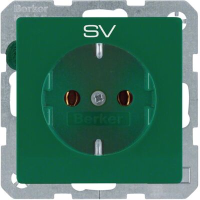 Berker, Steckdose, Steckdose SCHUKO mit Aufdruck Q.1/Q.3 grün, samt Berker, Steckdose, Steckdose SCHUKO mit Aufdruck Q.1/Q.3 grün, samt