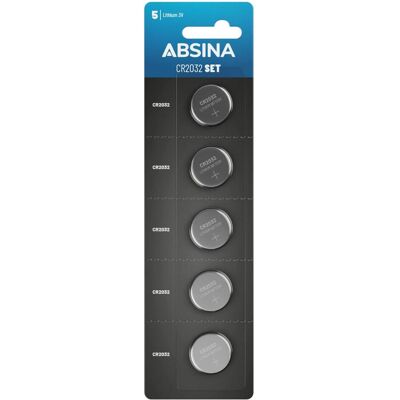 Absina Knopfzelle CR 2032 3 V 5 St. Lithium (5 Stk., CR2032), Batterien + Akkus Absina Knopfzelle CR 2032 3 V 5 St. Lithium (5 Stk., CR2032), Batterien + Akkus