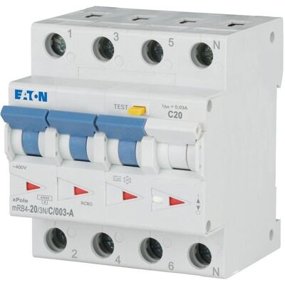 Eaton Xpole - Fehlerstromschutzschalter / Leitungsschutzschalter-Kombination - 20A, 30mA, Typ C, DIN-Schienenmontage Eaton Xpole - Fehlerstromschutzschalter / Leitungsschutzschalter-Kombination - 20A, 30mA, Typ C, DIN-Schienenmontage