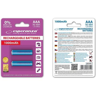 Esperanza WIEDERAUFLADBARE BATTERIEN Ni-MH AAA 1000MAH 2PCS. (2 Stk., AAA, 1000 mAh), Batterien + Akkus Esperanza WIEDERAUFLADBARE BATTERIEN Ni-MH AAA 1000MAH 2PCS. (2 Stk., AAA, 1000 mAh), Batterien + Akkus
