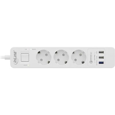 InLine, Steckdosenleiste, Steckdosenleiste 3-fach Schutzkontakt mit Ueberspannungsschutz und USB QuickCharge Schalter 1,5m... (3x, USB-A, 1.50 m) InLine, Steckdosenleiste, Steckdosenleiste 3-fach Schutzkontakt mit Ueberspannungsschutz und USB QuickCharge Schalter 1,5m... (3x, USB-A, 1.50 m)