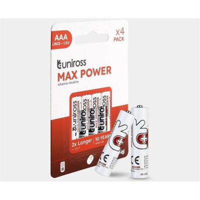 Uniross Batteri 4 stk AAA/LR03 Alkaline (4 Stk., AAA, 1300 mAh), Batterien + Akkus Uniross Batteri 4 stk AAA/LR03 Alkaline (4 Stk., AAA, 1300 mAh), Batterien + Akkus