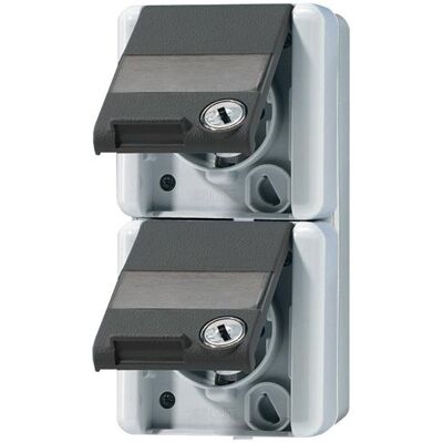 JUNG 822NAWSL - Grau Glänzend 2-fach Schuko Steckdose - IP44 JUNG 822NAWSL - Grau Glänzend 2-fach Schuko Steckdose - IP44