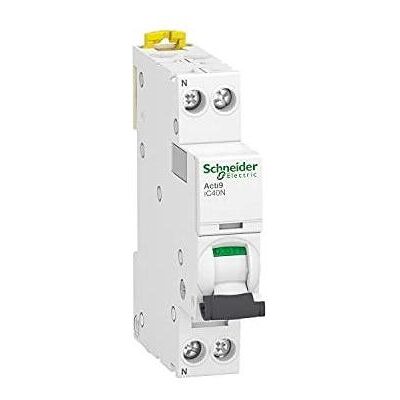 Schneider Electric, Schutzschalter, Acti9 automatsikring, 1P + N, 6A, 230V 6/10 kA, C-karakteristik, enkelt terminal Schneider Electric, Schutzschalter, Acti9 automatsikring, 1P + N, 6A, 230V 6/10 kA, C-karakteristik, enkelt terminal