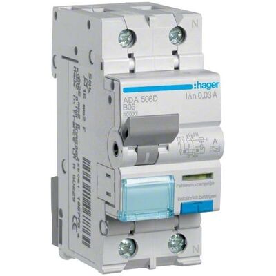 Hager, Schutzschalter, HAG ADA506D Fi-LS 1P+N 10kA B- 6A 30mA Typ A Hager, Schutzschalter, HAG ADA506D Fi-LS 1P+N 10kA B- 6A 30mA Typ A