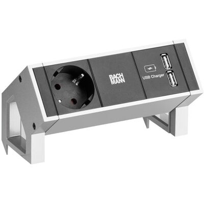 Bachmann, Steckdosenleiste, DESK2 1x Schutzkontakt 1xUSB Charger Inox (3x, CEE 7/3, USB-A) Bachmann, Steckdosenleiste, DESK2 1x Schutzkontakt 1xUSB Charger Inox (3x, CEE 7/3, USB-A)