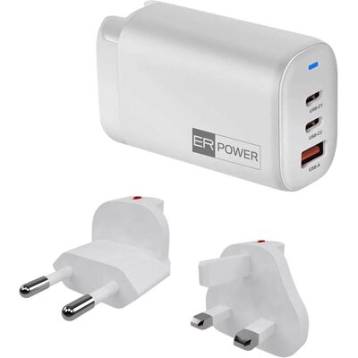 ER Case PW GaN síťový adaptér 2xUSB-C PD/USB-A bílý (65 W, 3 Ports), USB Ladegerät, Weiss ER Case PW GaN síťový adaptér 2xUSB-C PD/USB-A bílý (65 W, 3 Ports), USB Ladegerät, Weiss