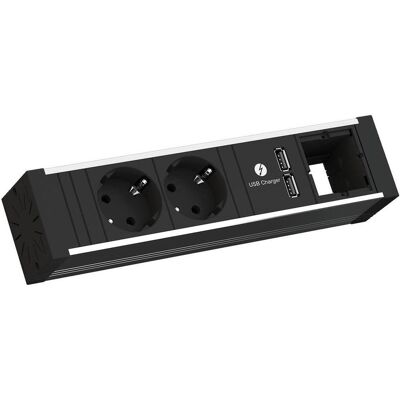 Bachmann, Steckdosenleiste, VENID 2x Schutzkontakt 1x ABD 1x USB-Charger schwarz (4x, CEE 7/3) Bachmann, Steckdosenleiste, VENID 2x Schutzkontakt 1x ABD 1x USB-Charger schwarz (4x, CEE 7/3)