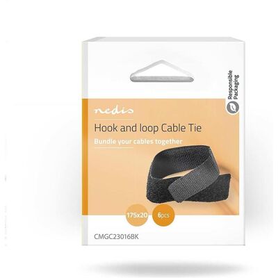 Nedis, Kabelbinder, Kabelmanagement Kabelclip Gesperrt 6 Stück Nylon Schwarz 175 mm Schwarz (Klettkabelbinder, 175 mm, 6 Stk.) Nedis, Kabelbinder, Kabelmanagement Kabelclip Gesperrt 6 Stück Nylon Schwarz 175 mm Schwarz (Klettkabelbinder, 175 mm, 6 Stk.)