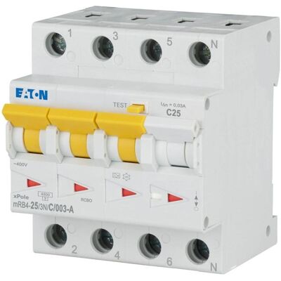 Eaton, Schutzschalter, MOE mRB4-25/3N/C/003-A Fi/LS-Schalter 25A C-Char 30mA Eaton, Schutzschalter, MOE mRB4-25/3N/C/003-A Fi/LS-Schalter 25A C-Char 30mA