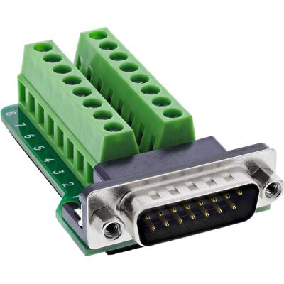 InLine D-Sub 15 Terminalblock, Elektronikkabel + Stecker, Grün, Schwarz InLine D-Sub 15 Terminalblock, Elektronikkabel + Stecker, Grün, Schwarz