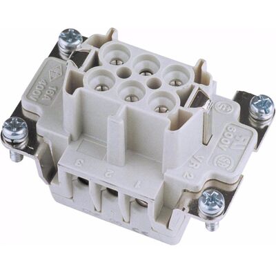 ILME Steckdoseneinsatz 6-pol 16A, Schraubklemm, Elektronikkabel + Stecker, Silber ILME Steckdoseneinsatz 6-pol 16A, Schraubklemm, Elektronikkabel + Stecker, Silber