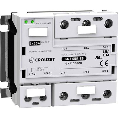 Crouzet GN325DSZH Halbleiter-Relais - 25A, 510V AC, Nullspannung, Wandmontage Crouzet GN325DSZH Halbleiter-Relais - 25A, 510V AC, Nullspannung, Wandmontage