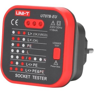 Uni-T, Multimeter, Netzsteckdosenprüfer mit FI-Schutzschalter-Prüffunktion UT07B-EU (Kabeltester) Uni-T, Multimeter, Netzsteckdosenprüfer mit FI-Schutzschalter-Prüffunktion UT07B-EU (Kabeltester)
