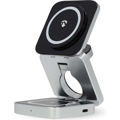 Nedis Drahtloses Ladegerät - 3 in 1-2.5/5 / 15 W - LED-Anzeige im Einsatz - inkl. Kabel - USB-A/USB- (15 W), Wireless Charger, Silber Nedis Drahtloses Ladegerät - 3 in 1-2.5/5 / 15 W - LED-Anzeige im Einsatz - inkl. Kabel - USB-A/USB- (15 W), Wireless Charger, Silber
