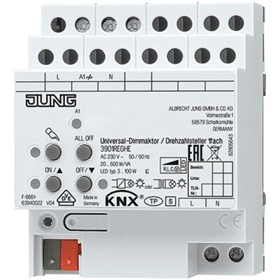 JUNG, Aktor, Dimmaktor KNX 20-500W REG 4TE 1Ausg 3901REGHE (Dimmaktor) JUNG, Aktor, Dimmaktor KNX 20-500W REG 4TE 1Ausg 3901REGHE (Dimmaktor)