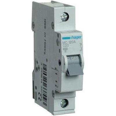 Hager, Schutzschalter, Leistungsschalter 1P C 20A 6kA AC MCN120E Hager, Schutzschalter, Leistungsschalter 1P C 20A 6kA AC MCN120E