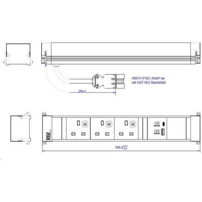 Bachmann - Power Frame L 3xUK916.5181 - Steckdosenleiste Bachmann - Power Frame L 3xUK916.5181 - Steckdosenleiste