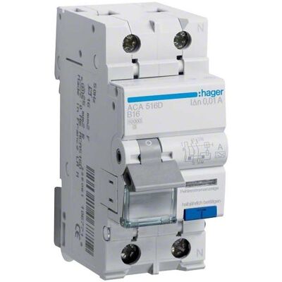 Hager, Schutzschalter, HAG ACA516D FI-LS 1P+N 10kA B-16A 10mA A Hager, Schutzschalter, HAG ACA516D FI-LS 1P+N 10kA B-16A 10mA A