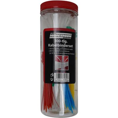 Mannesmann, Kabelbinder, Kabelbinder-Set, 300-teilig in einer Runddose, Masse: (B)210 x (T)72 x (H)72 mm (Kunststoffkabelbinder, 210 mm, 300 Stk.) Mannesmann, Kabelbinder, Kabelbinder-Set, 300-teilig in einer Runddose, Masse: (B)210 x (T)72 x (H)72 mm (Kunststoffkabelbinder, 210 mm, 300 Stk.)