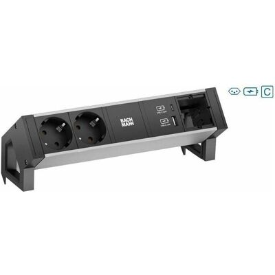 Bachmann, Steckdosenleiste, DESK2 ALU BLACK 2xCH T13 1xCM (2x, Typ 13) Bachmann, Steckdosenleiste, DESK2 ALU BLACK 2xCH T13 1xCM (2x, Typ 13)