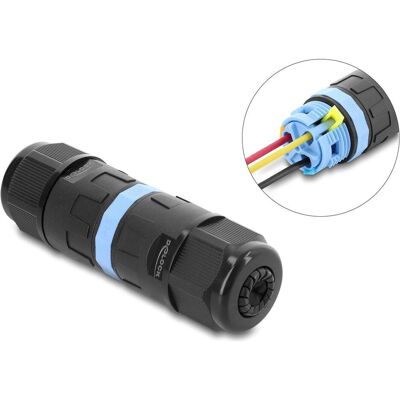 Delock Kabelverbinder 3 Pin, IP68 wasserdicht, werkzeugfrei, 5-9 mm, schwarz, Elektronikkabel + Stecker, Schwarz Delock Kabelverbinder 3 Pin, IP68 wasserdicht, werkzeugfrei, 5-9 mm, schwarz, Elektronikkabel + Stecker, Schwarz