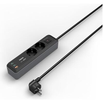 Hama Steckdosenleiste, Steckdosenleiste, 2-fach, USB-C/A 65W, PD, Schalter, 1,4 m, Schwarz/Grau (2x, CEE 7/3, USB-A, USB-C, 1.40 m) Hama Steckdosenleiste, Steckdosenleiste, 2-fach, USB-C/A 65W, PD, Schalter, 1,4 m, Schwarz/Grau (2x, CEE 7/3, USB-A, USB-C, 1.40 m)