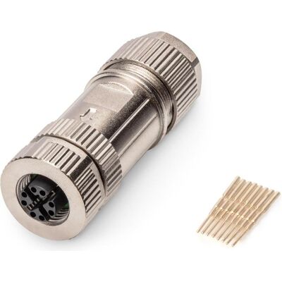 Digitus M12-Buchse X-kodiert IP67, Cat. 6A, feldkonfektionierbar, Elektronikkabel + Stecker, Silber Digitus M12-Buchse X-kodiert IP67, Cat. 6A, feldkonfektionierbar, Elektronikkabel + Stecker, Silber