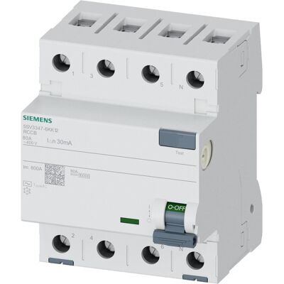 Siemens Schutzschalter, RCCB Type A 80A 3+N-pole 30mA 400V 4mW Siemens Schutzschalter, RCCB Type A 80A 3+N-pole 30mA 400V 4mW