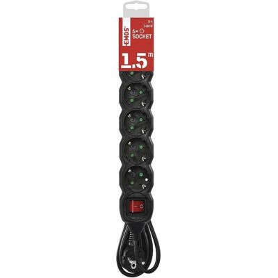 Emos, Verlängerungskabel, Verlängerungskabel – 6 Steckdosen – 1,5 m – mit Schalter – schwarz (1.50 m, CEE 7/3) Emos, Verlängerungskabel, Verlängerungskabel – 6 Steckdosen – 1,5 m – mit Schalter – schwarz (1.50 m, CEE 7/3)