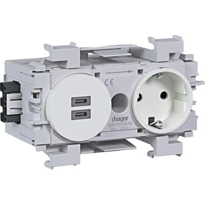 Hager, Steckdose, Steckdose 1-fach mit USB-Charger C + C Hager, Steckdose, Steckdose 1-fach mit USB-Charger C + C