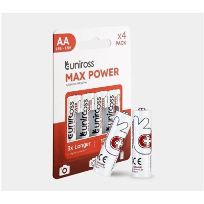 Uniross Batteri 4 stk AA/LR6, Alkaline (4 Stk., AA, 2900 mAh), Batterien + Akkus Uniross Batteri 4 stk AA/LR6, Alkaline (4 Stk., AA, 2900 mAh), Batterien + Akkus