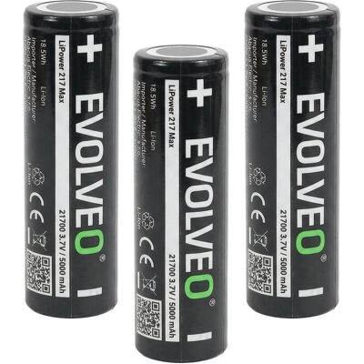 Evolveo LiPower 217 Max 5000 – Li-ion baterie 21700 (3.7 V / 5000 mAh) 3 ks (3 Stk., 21700, 5000 mAh), Batterien + Akkus Evolveo LiPower 217 Max 5000 – Li-ion baterie 21700 (3.7 V / 5000 mAh) 3 ks (3 Stk., 21700, 5000 mAh), Batterien + Akkus