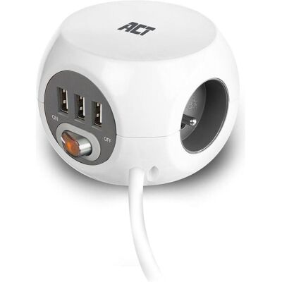 ACT Power socket cube (PDU) with 3 sockets type E, 3 USB-A ports, 1.5m, white, USV Zubehör ACT Power socket cube (PDU) with 3 sockets type E, 3 USB-A ports, 1.5m, white, USV Zubehör