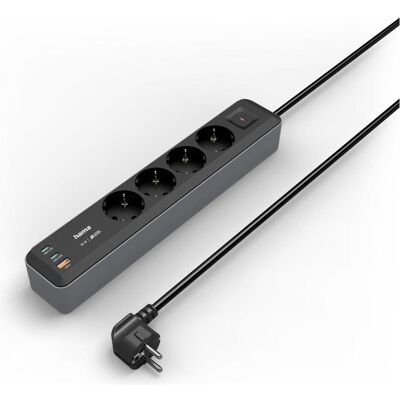 Hama Steckdosenleiste, Steckdosenleiste, 4-fach, USB-C/A 65W, PD, Schalter, 1,4 m, Schwarz/Grau (4x, CEE 7/7, USB-A, USB-C, 1.40 m) Hama Steckdosenleiste, Steckdosenleiste, 4-fach, USB-C/A 65W, PD, Schalter, 1,4 m, Schwarz/Grau (4x, CEE 7/7, USB-A, USB-C, 1.40 m)