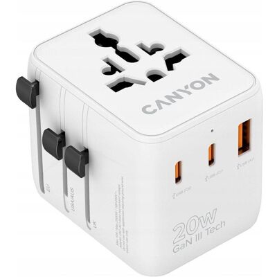 Canyon Reiseadapter, Travel Adapter OnTour 20 EU/UK/US/AUS 20W White 5291485019327 Canyon Reiseadapter, Travel Adapter OnTour 20 EU/UK/US/AUS 20W White 5291485019327