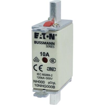 Eaton, Sicherung, Sicherungseinsatz, Niederspannung, 10 A, AC 500 V, 120 kA, NH000, gL/gG, IEC, Doppelkennmelder, span (10 A) Eaton, Sicherung, Sicherungseinsatz, Niederspannung, 10 A, AC 500 V, 120 kA, NH000, gL/gG, IEC, Doppelkennmelder, span (10 A)